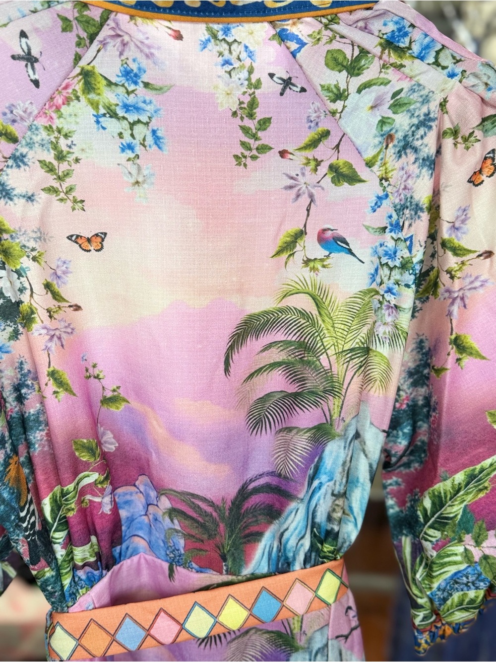 Halfheart Tropical Botanical Belted Shirt Dress Pink Midi Size M - Picture 5 of 6